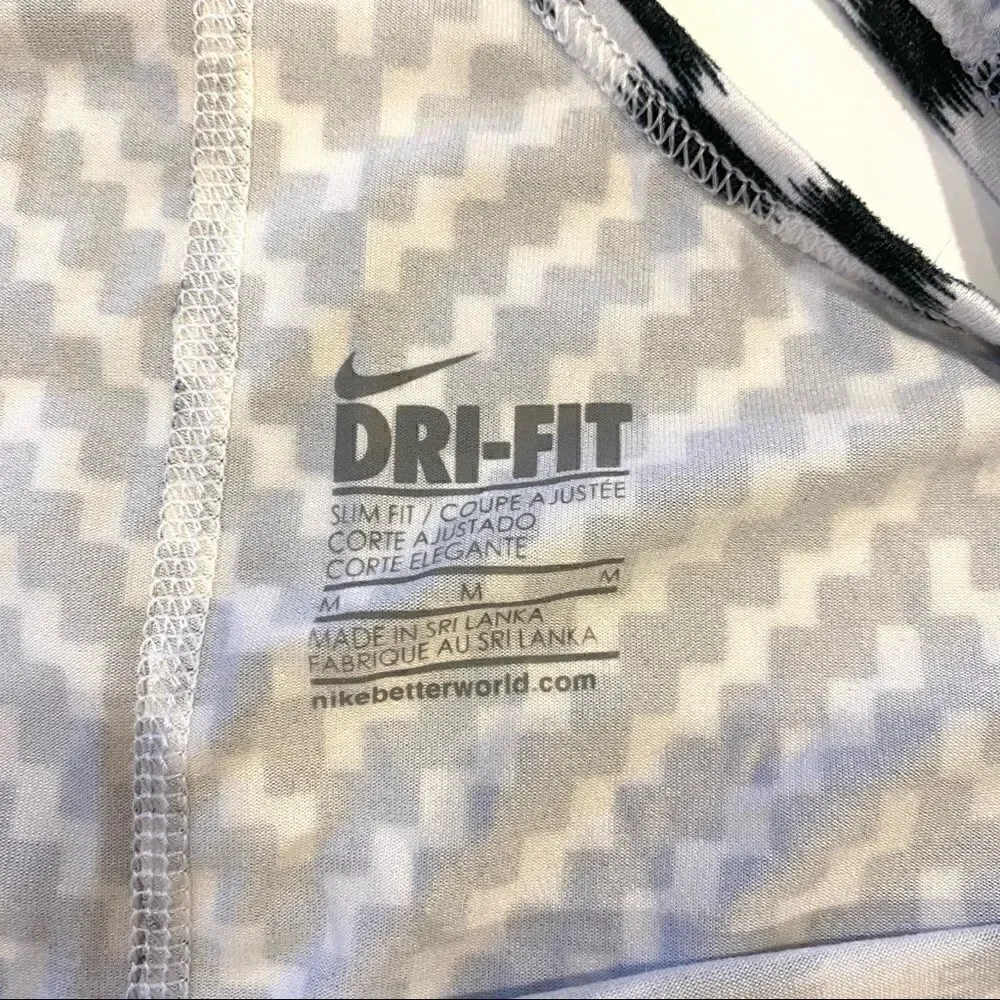 Nike Dri-Fit Sleeveless Workout Tank Top Activewear Black & White Pattern M